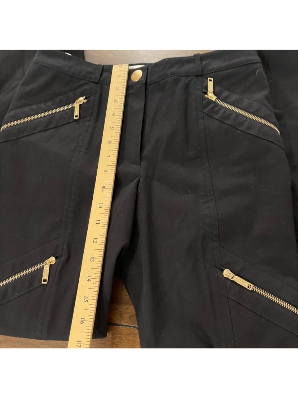 Celine Black Skinny Pants Gold Zipper Details Cotton Spandex Blend Sz 8 or FR40 - Picture 4 of 9